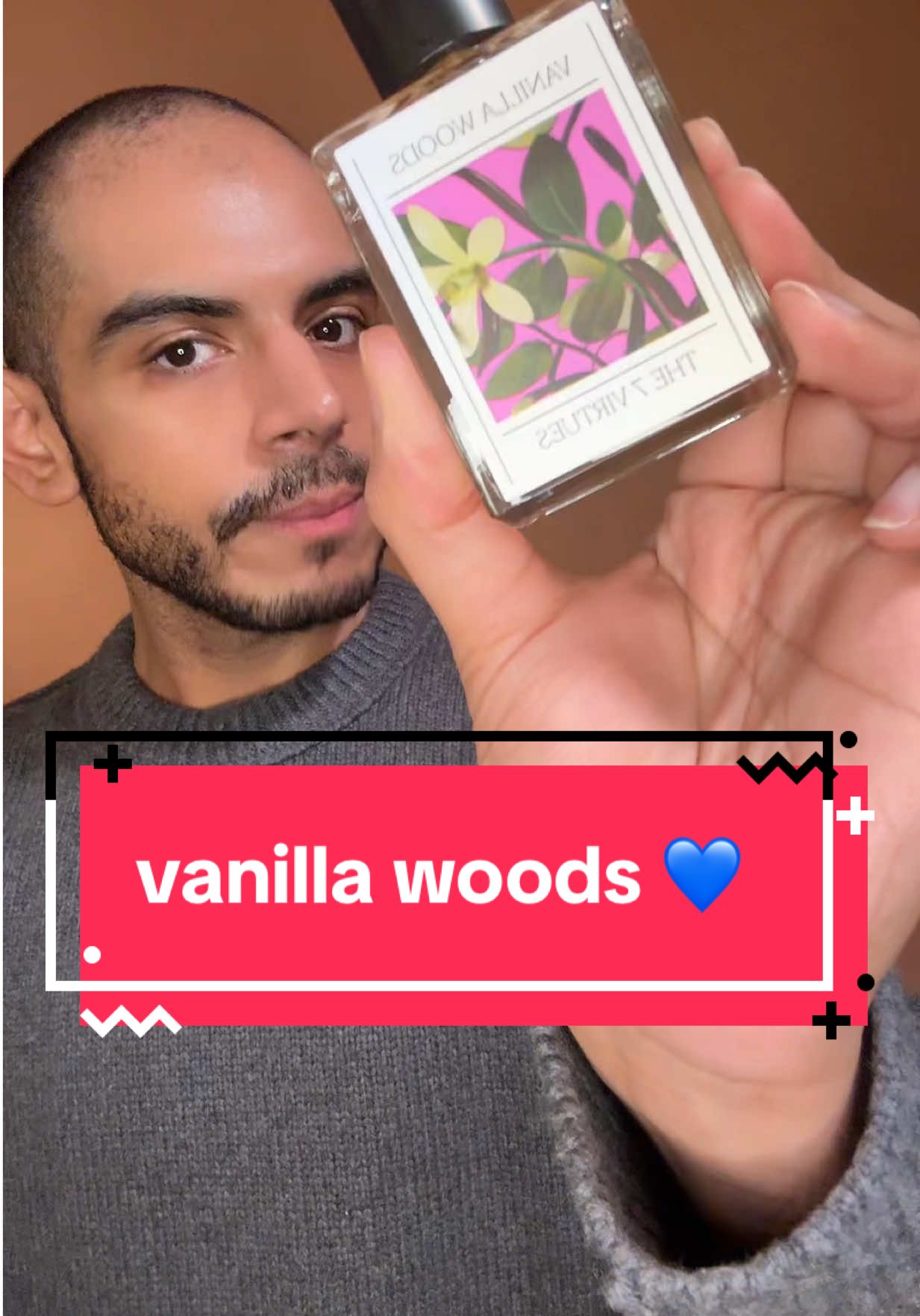 TikTok post by @zachdeparfum for The 7 Virtues. Caption reads: [...] vanilla woods 💙 y’all know i love @The 7....