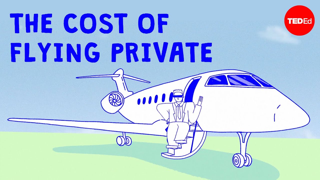 YouTube post by @TEDEd for TED. Caption reads: How much does it cost to fly private? - Rachel....