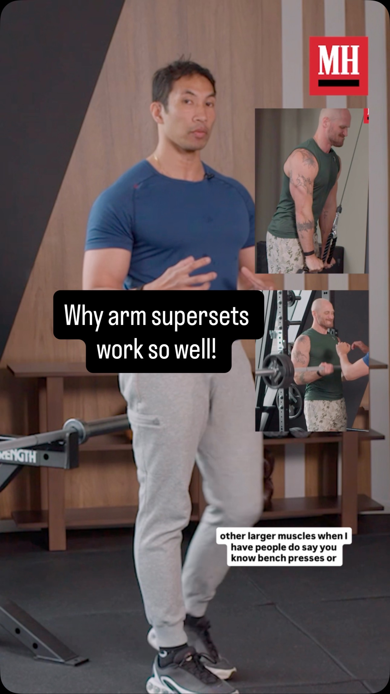 Instagram post by @ebenezersamuel23 for Men's Health. Caption reads: Sure, supersets can work well for any bodypart.....