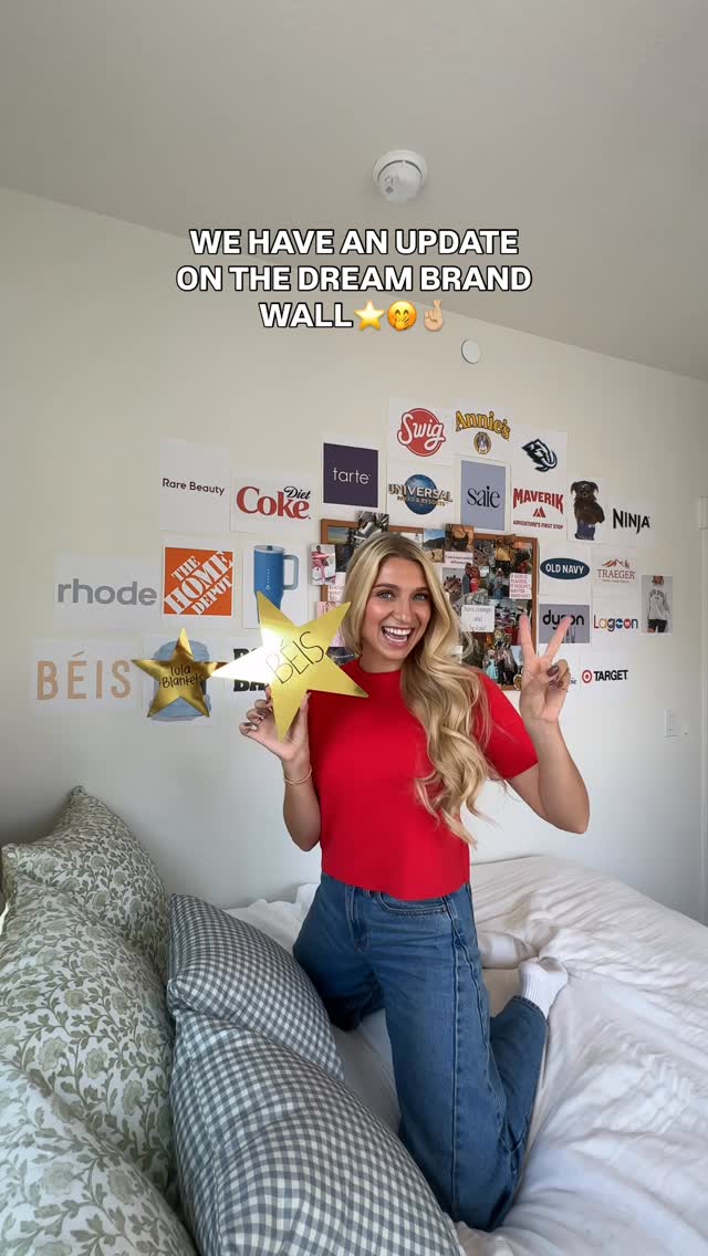 Instagram post by @sarah_sweeten_ for Annie's. Caption reads: DREAM BRAND WALL!! we now officially have 2 GOLD....