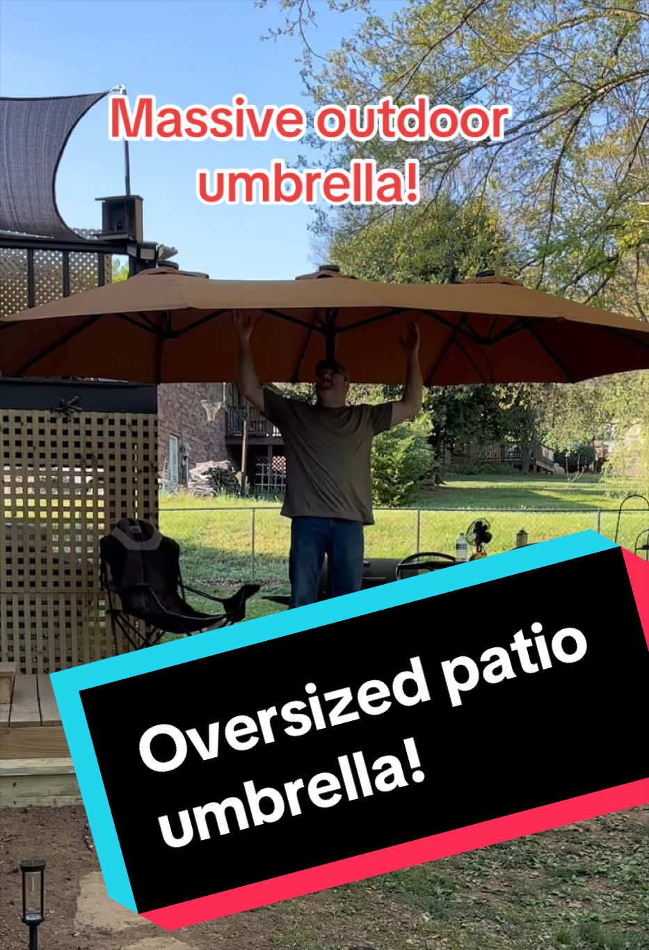 TikTok post by @chillin_with_cj for Phi Villa. Caption reads: Awesome oversized umbrella from @PhiVillaUS!....