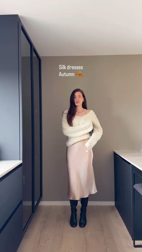 Instagram post by @mariesukke for SilkSilky. Caption reads: [...] are the perfect transitional piece 🤎....
