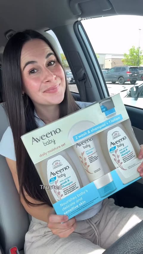 Instagram post by @sloanolivia for AVEENO Baby. Caption reads: #aveenobabypartner Come to Costco with me to grab....