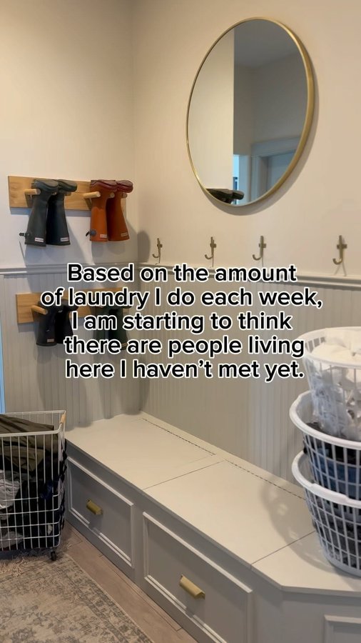 Instagram post by @dreamingofhomemaking for Earth Breeze. Caption reads: #sponsored Laundry, it never ends… can you relate?....