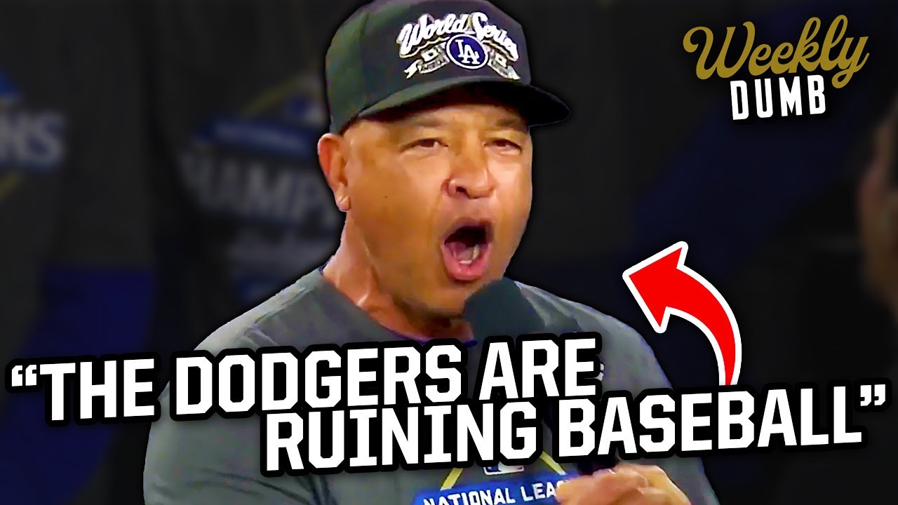 YouTube post by @JomboyMedia for Shady Rays. Caption reads: Dave Roberts and the Dodgers want to ruin baseball....