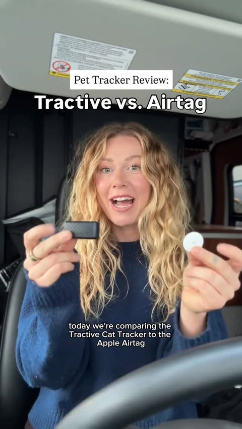 Instagram post by @quingable for Tractive. Caption reads: Pet Trackers: Tractive Cat Tracker vs. Apple....