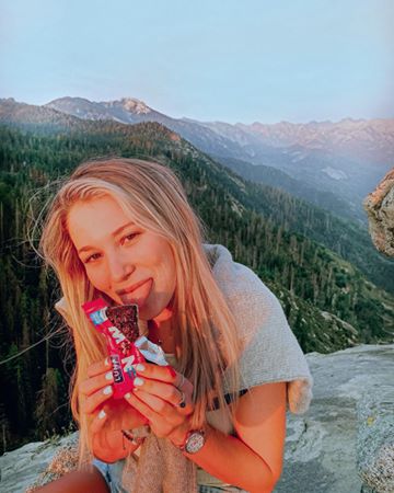 Instagram post by @biancasoffer for LUNA Bar. Caption reads: golden hour, mountain views, and @lunabar = happy....