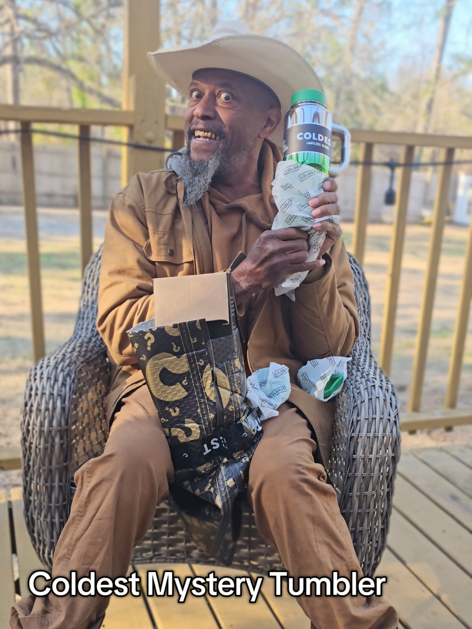 TikTok post by @myboogieboy for Coldest. Caption reads: @Coldest mystery Tumbler unboxing, reenacted by....