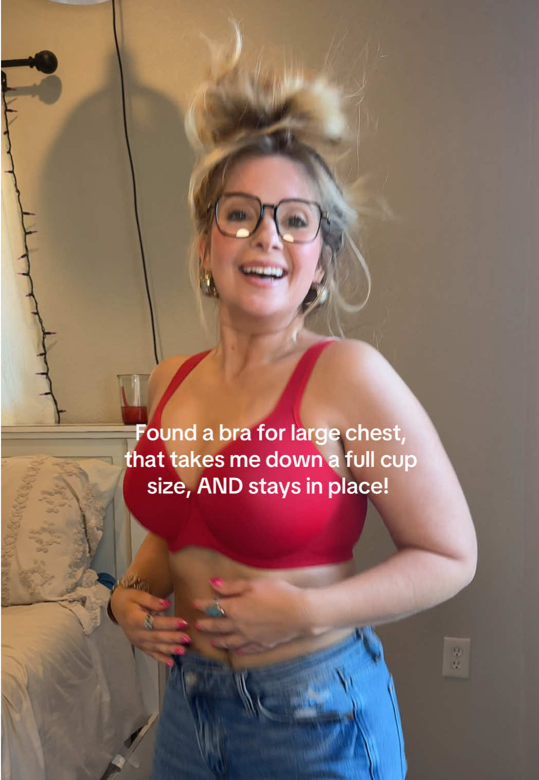 TikTok post by @athomewith_chelsea for HSIA Lingerie. Caption reads: This is the kind of bra you forget you’re wearing....