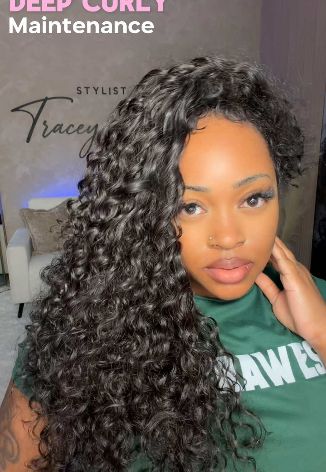 TikTok post by @stylisttraceyshenise for Vinisay Hair. Caption reads: [...] of Deep Curly Miracle Knots from @Vinisay....