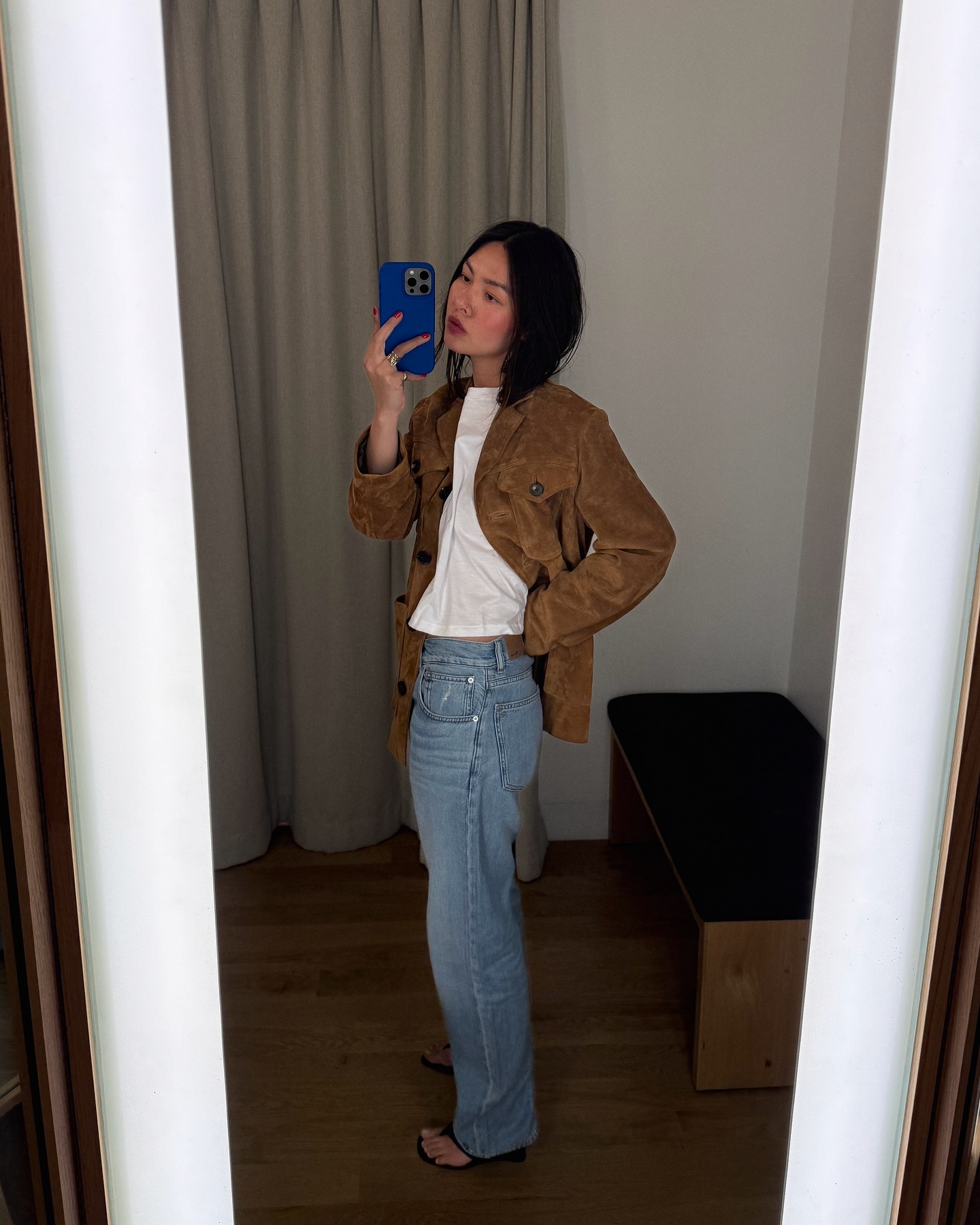 Instagram post by @mimixn for madewell. Caption reads: Fitting room fun @madewell #madewellpartner.