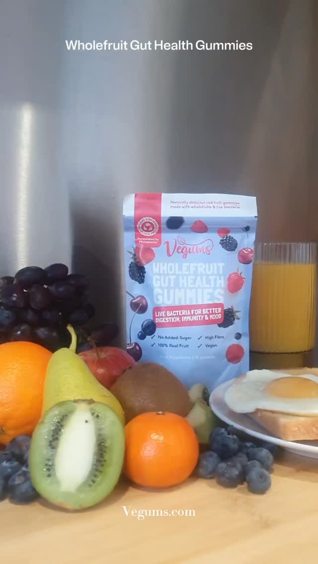 Instagram post by @tania_dsousa for Vegums. Caption reads: [...] boost that feels more like a treat 🍇✨....