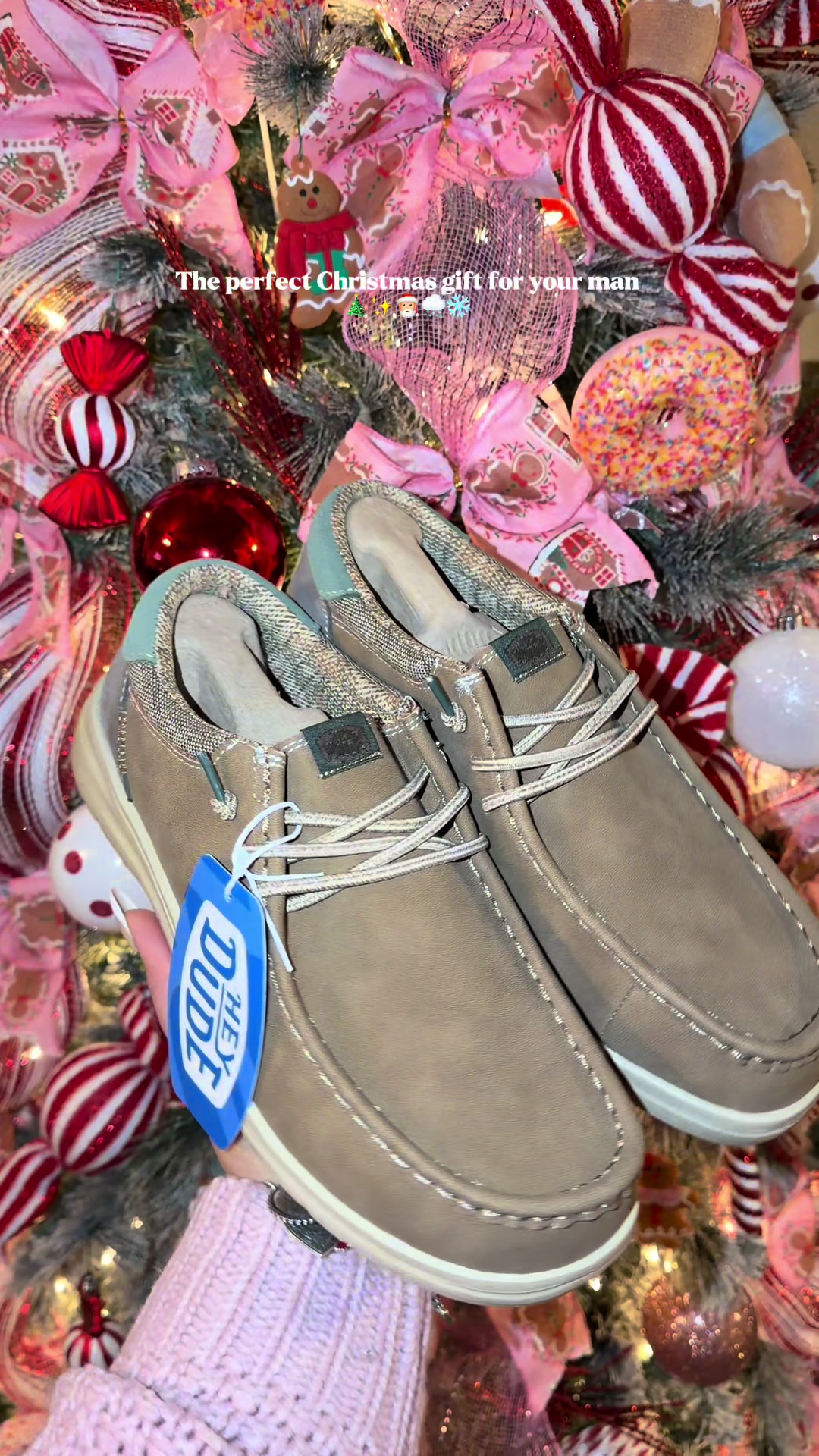 TikTok post by @aideexxx for HEYDUDE shoes. Caption reads: So cute @HeyDude   #heydudeshoes#christmasgifts  .