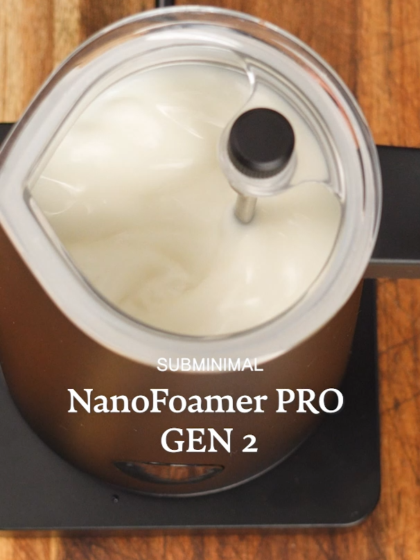 TikTok post by @goldenbrown.coffee for Subminimal. Caption reads: [...] this the best automatic milk foamer?....