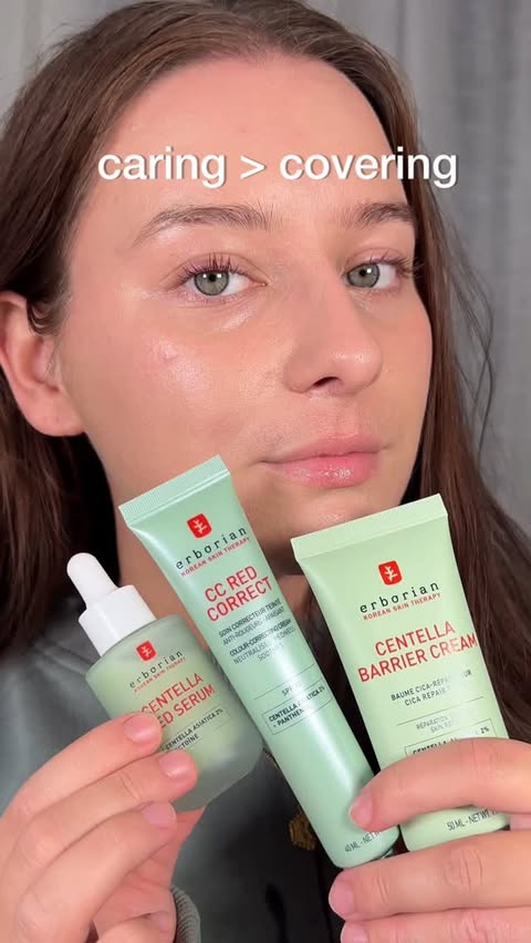 Instagram post by @klaudiasilakowska for Erborian. Caption reads: [...] 💚 my go-to trio for redness relief....