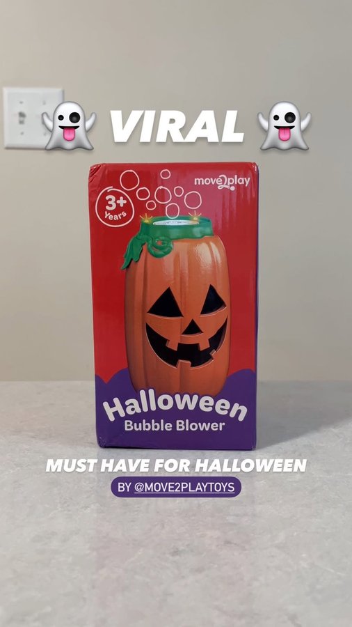 Instagram post by @frankiec_eats for Move2Play. Caption reads: [...] out this Pumpkin Bubble Maker from....