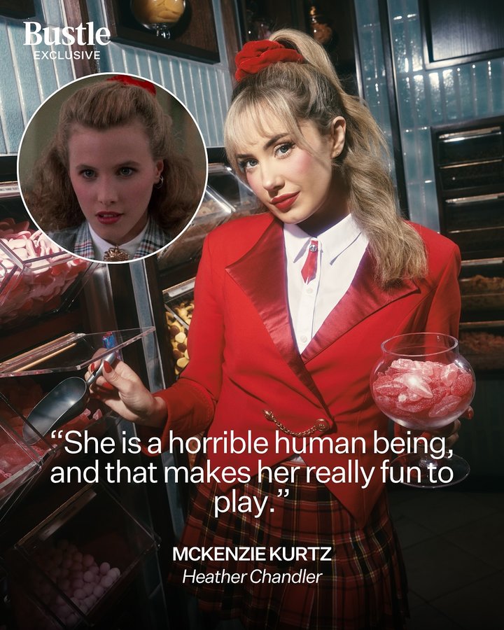 Instagram post by @elizabethteeterofficial for Bustle. Caption reads: Meet the Heathers of @heathersmusical – a clique....