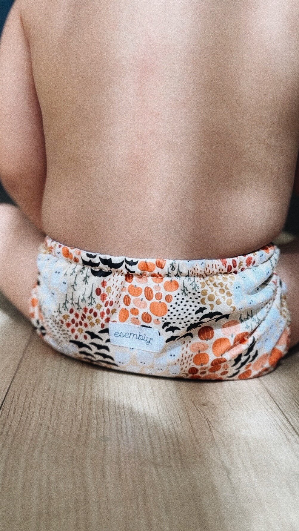 Instagram post by @goodish.mom for Esembly Baby. Caption reads: New fall prints (Pumpkin Patch and Graphite)....