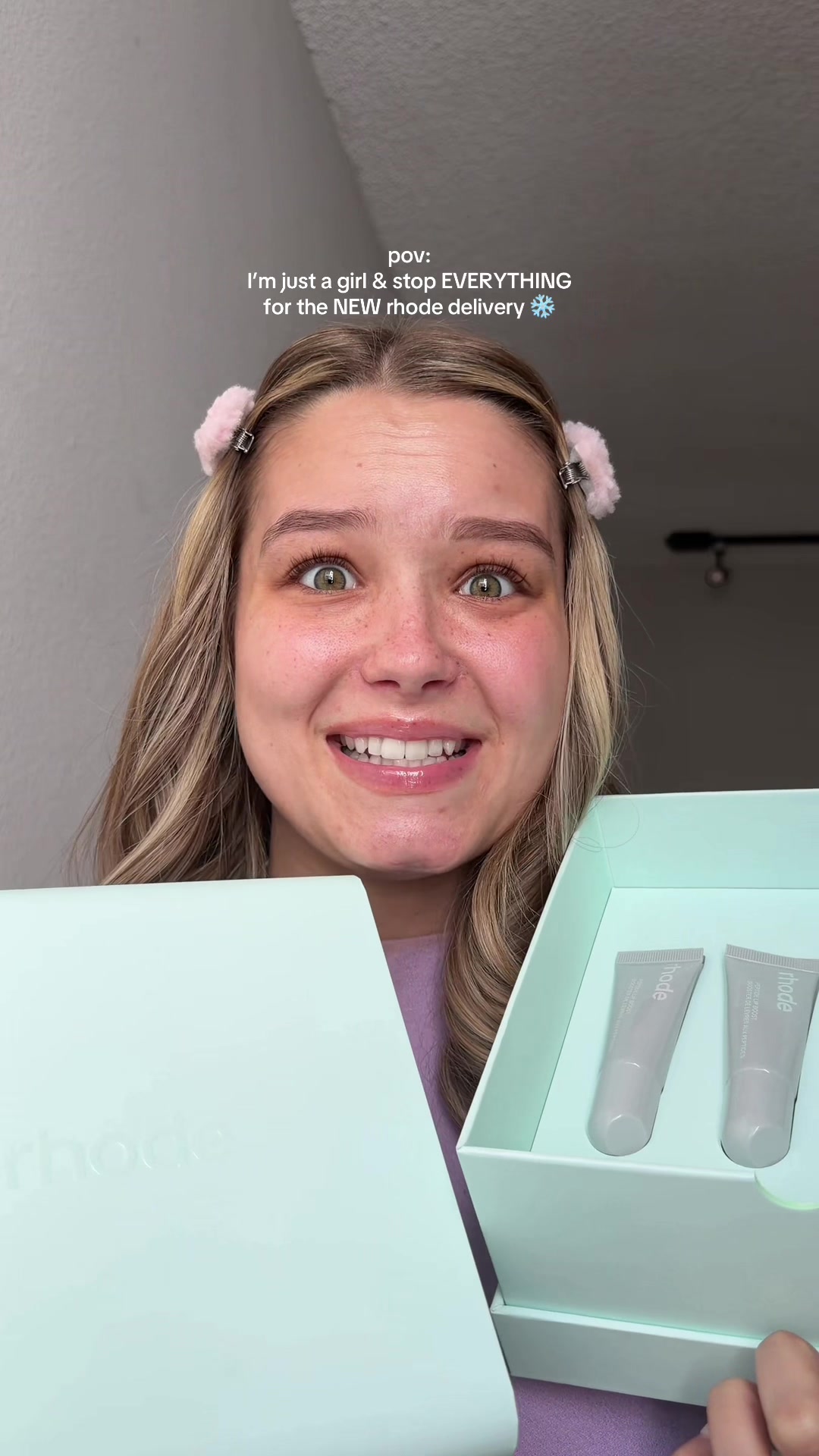TikTok post by @imgabriellahall for Rhode Skin. Caption reads: [...] are doing & get it 👀❄️😌 @rhode skin....
