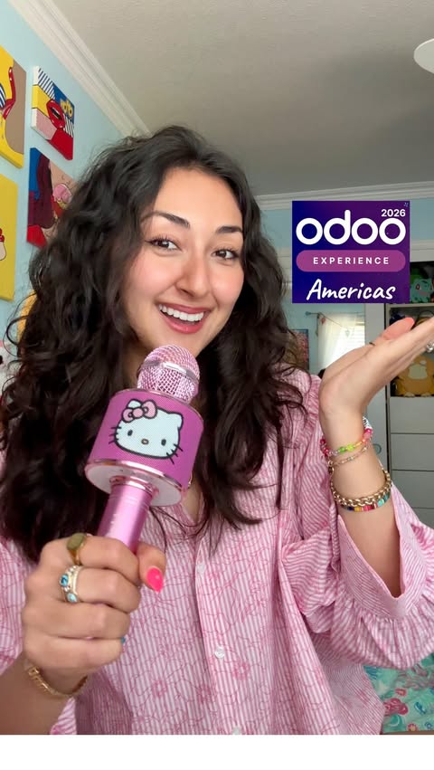 Instagram post by @sarahsundrop for Odoo. Caption reads: [...] about the business side of what i do 👀✨....