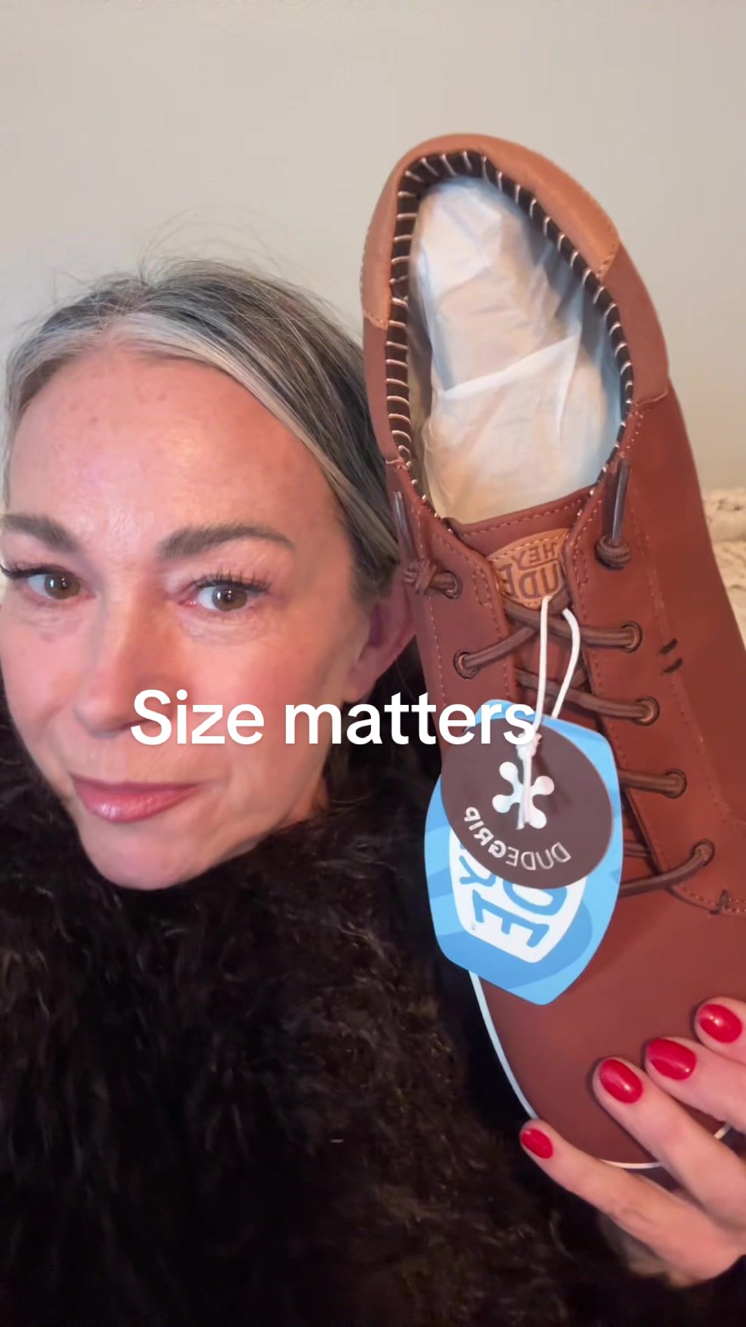 TikTok post by @aestheticaleestyled for HEYDUDE shoes. Caption reads: @HeyDude finally found size 13 for hubby! Paul Pro....