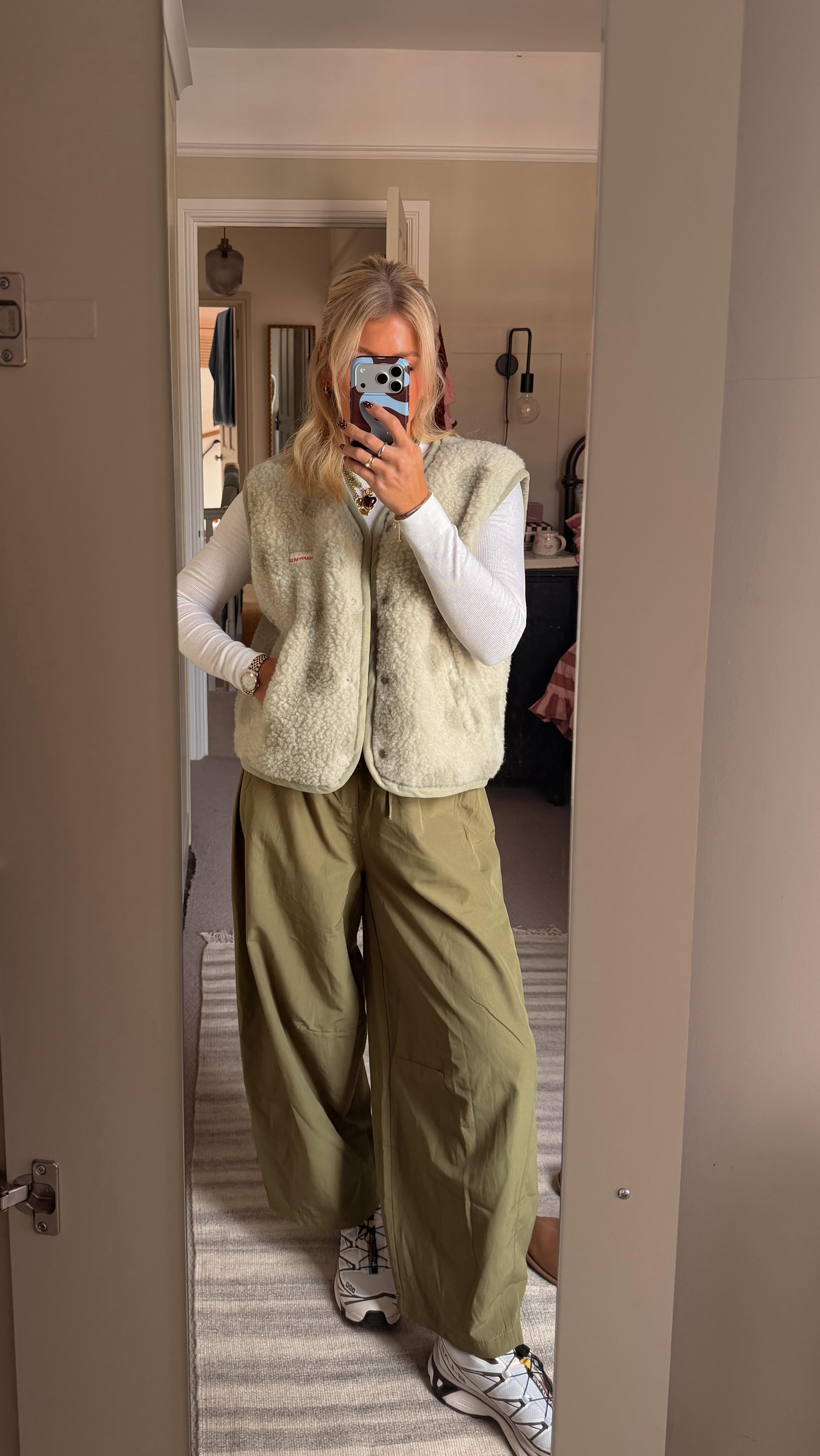 Instagram post by @megbrackpool for Office Shoes. Caption reads: wear your greens 🫛🥑🥒🍃🥦🍏

outfit....