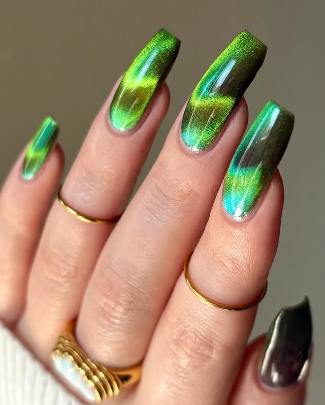 Instagram post by @cozychai.nails for Cracked Polish. Caption reads: Beginner’s Luck - @crackedpolish 🍀💚✨ *paid pr....