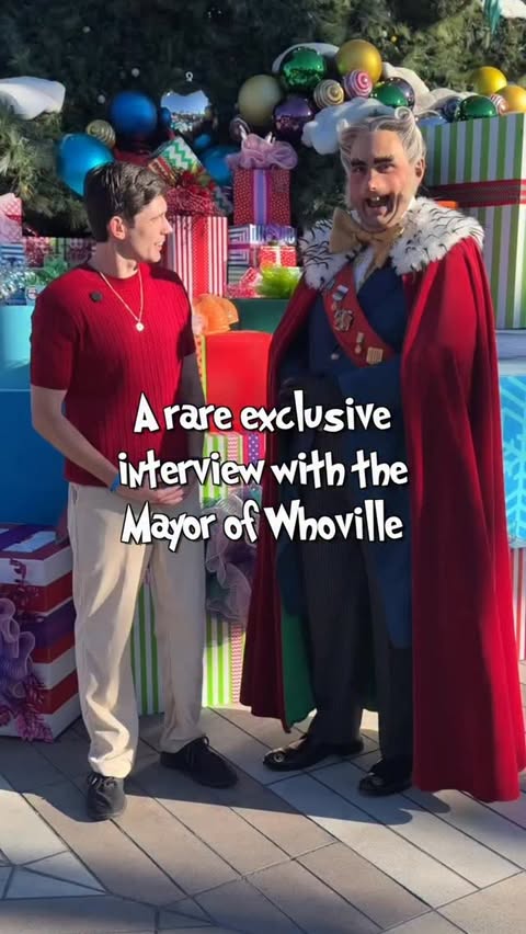 Instagram post by @zachpincince for Universal Studios Hollywood. Caption reads: Interviewing the Mayor of Whoville....