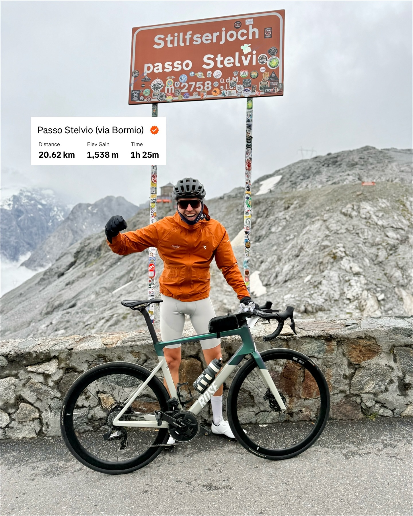 Instagram post by @roadbike.andy for Strava. Caption reads: Stelvio Climb Race💥😍 P.24/730
…E-Bike Ride? Oh....