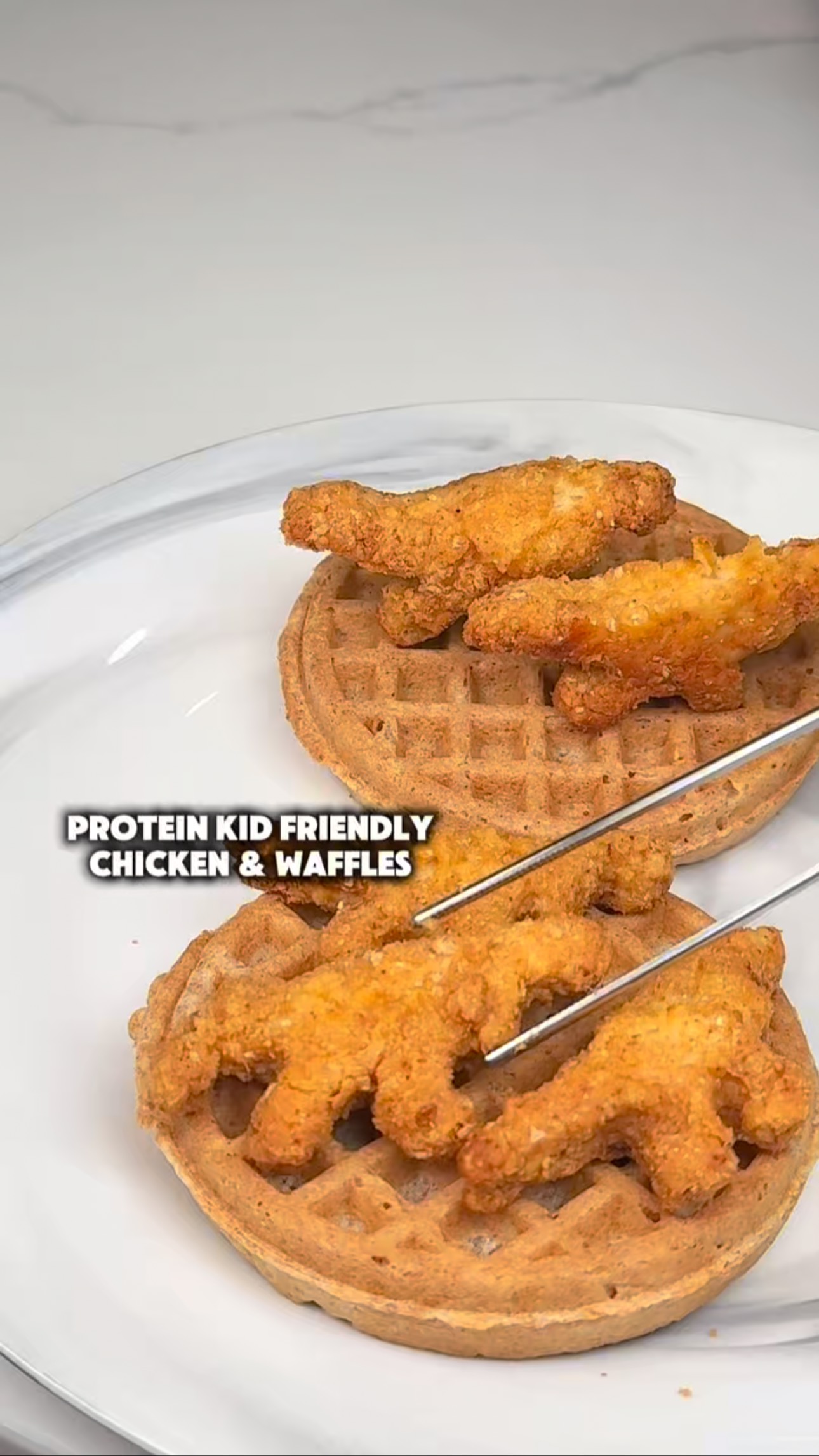 Instagram post by @cookwithchan for Real Good Foods. Caption reads: Be the fun parent 🦕 

Dino Chicken and Waffles 🧇....