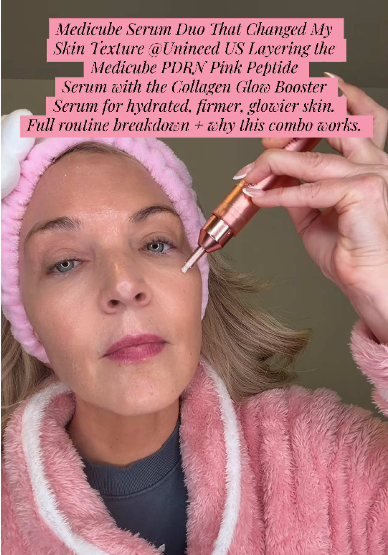 TikTok post by @lauramodica for Unineed. Caption reads: [...] Serum Duo That Changed My Skin Texture....
