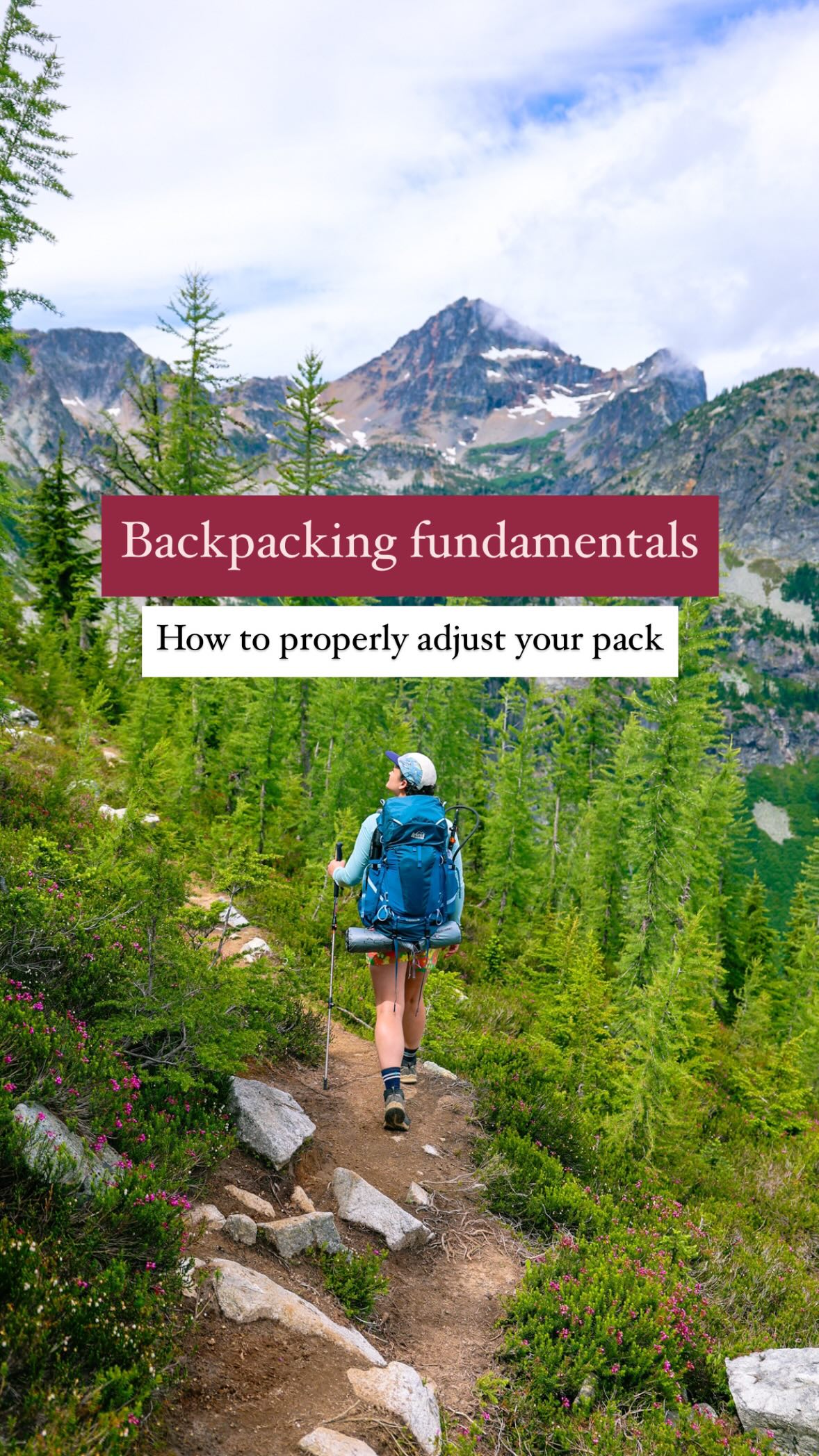 Instagram post by @gwynandami for REI. Caption reads: The REAL secret to pain free backpacking… (AD)....