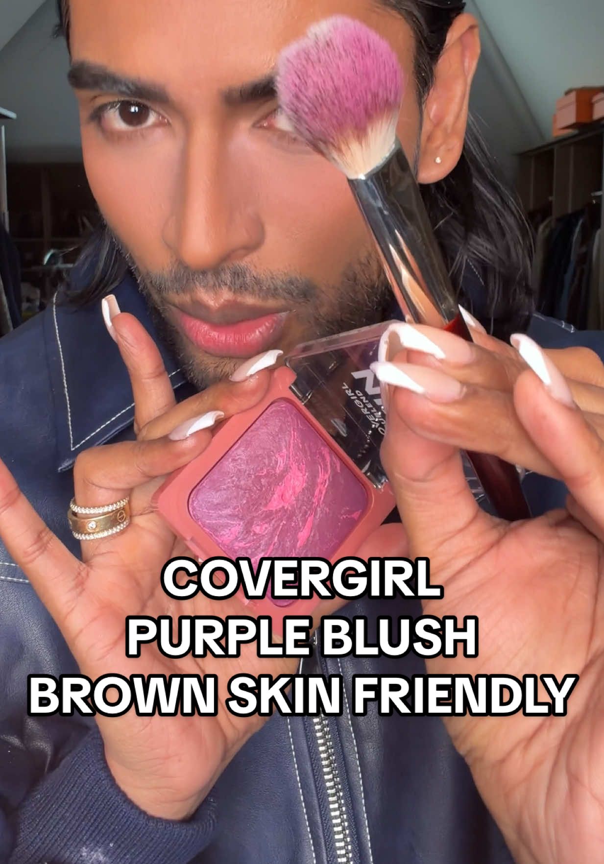 TikTok post by @adityamadiraju for COVERGIRL. Caption reads: Drugstore Purple Berry Blush from @COVERGIRL ......