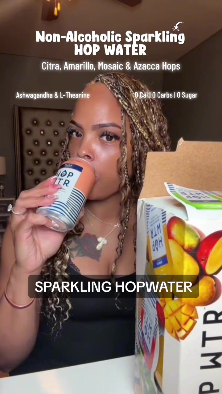 TikTok post by @shestrulytasha for Hopwtr. Caption reads: A healthier wind-down for Dry January or if you’ve....