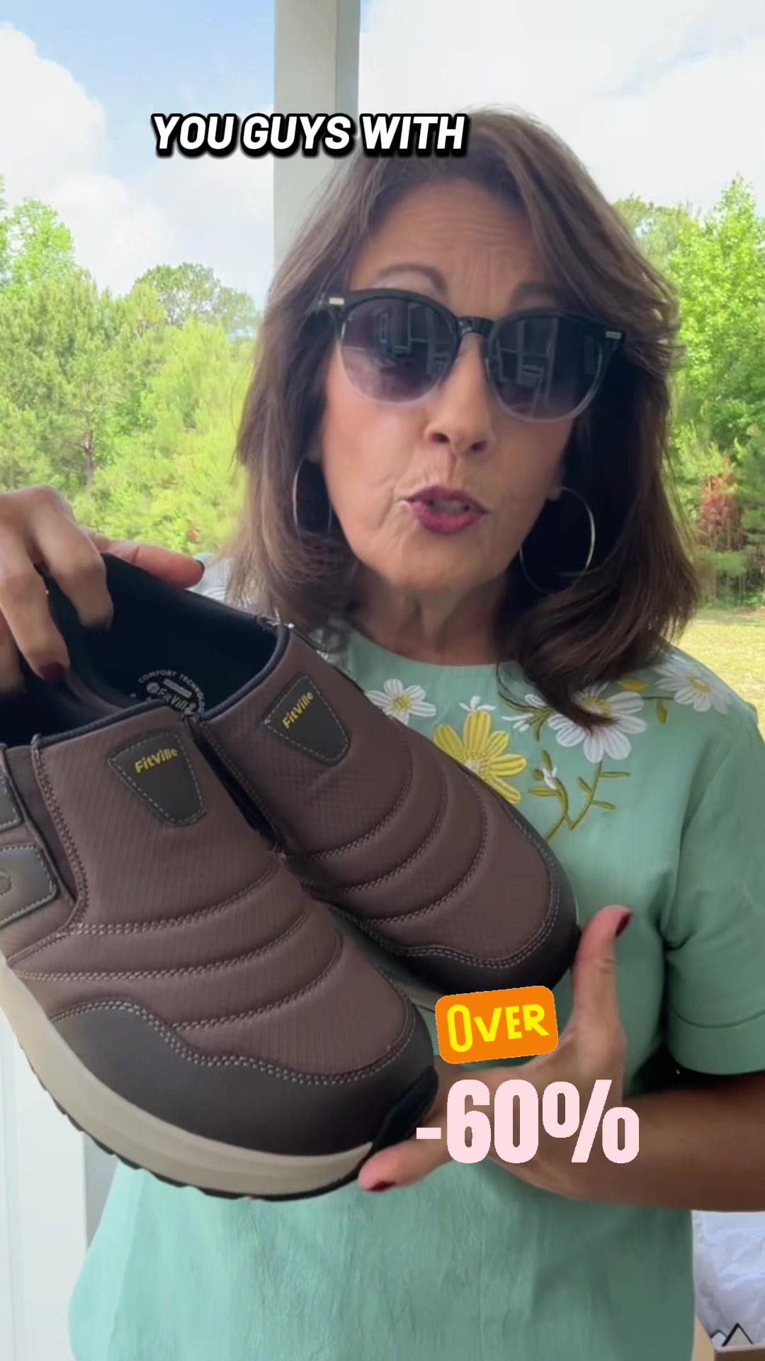 TikTok post by an influencer for FitVille. Caption reads: [...] #OutdoorShoes #HikingShoes @fitvilleshoes.