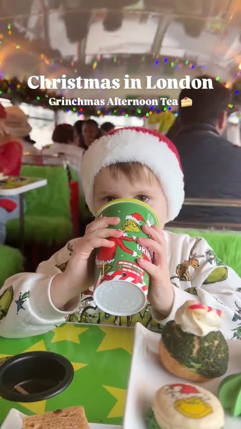 Instagram post by @travelwiththree_ for Brigit’s Bakery. Caption reads: Grinchmas Afternoon Tea with @brigitsbakery 💚🎄....