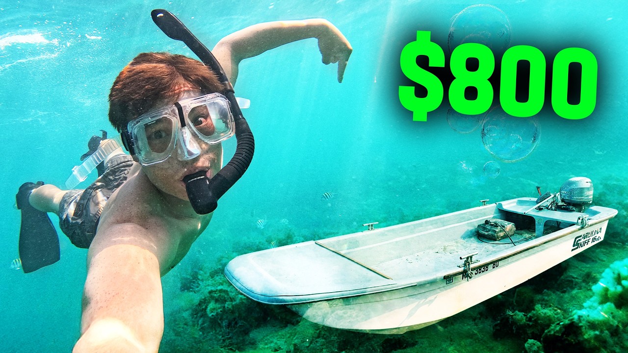 YouTube post by @fvsoutherngirl for Jimmy's Famous Seafood. Caption reads: I bought a SUNKEN boat off Facebook Marketplace.