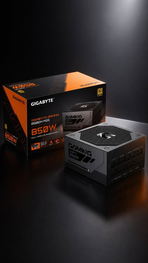 Instagram post by @breakx0 for AORUS. Caption reads: Check out the GIGABYTE GAMING 850GM PG5 — the....