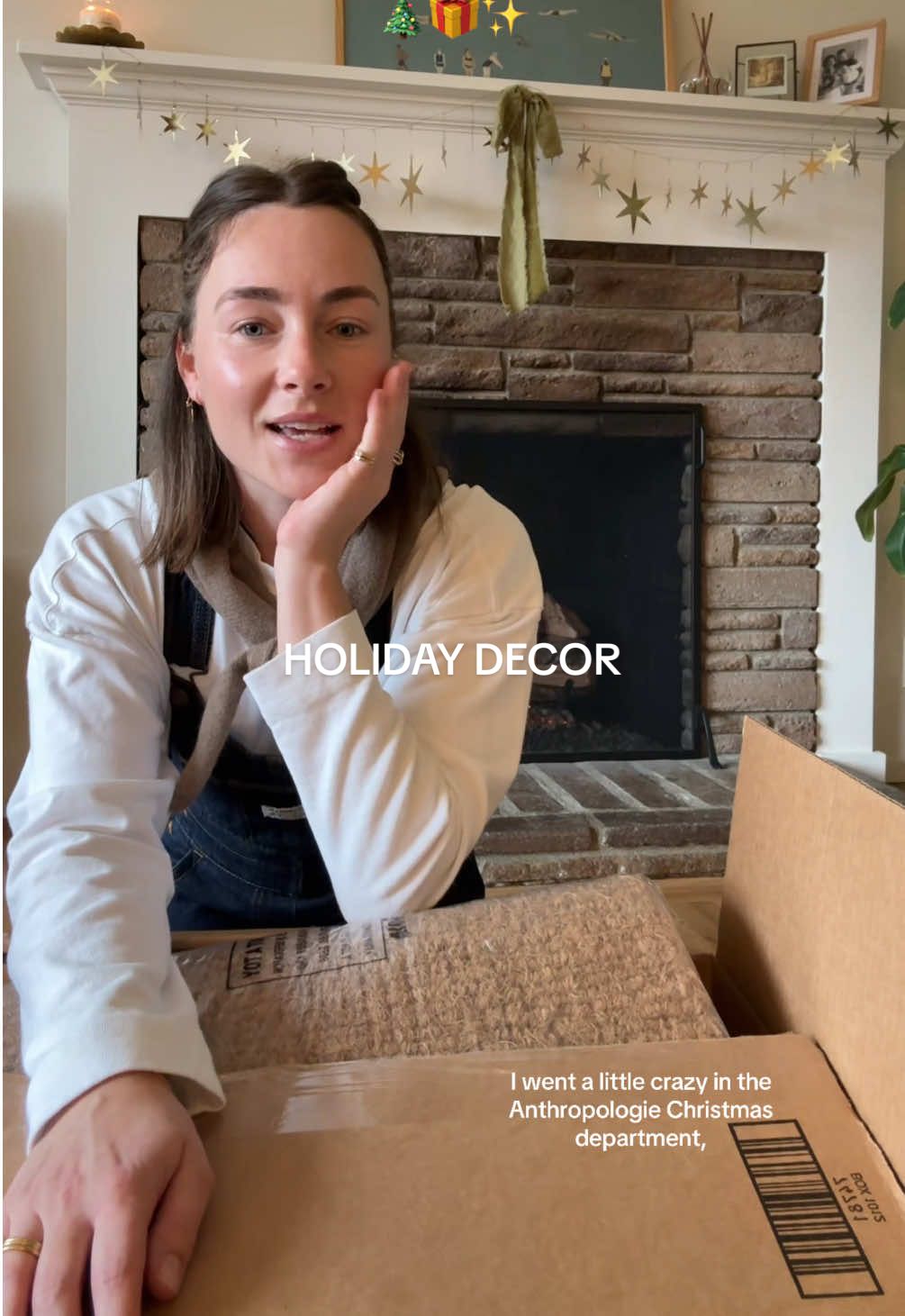 TikTok post by @haleyreidtay for Anthropologie. Caption reads: Holiday decor unboxing from @Anthropologie !! And....