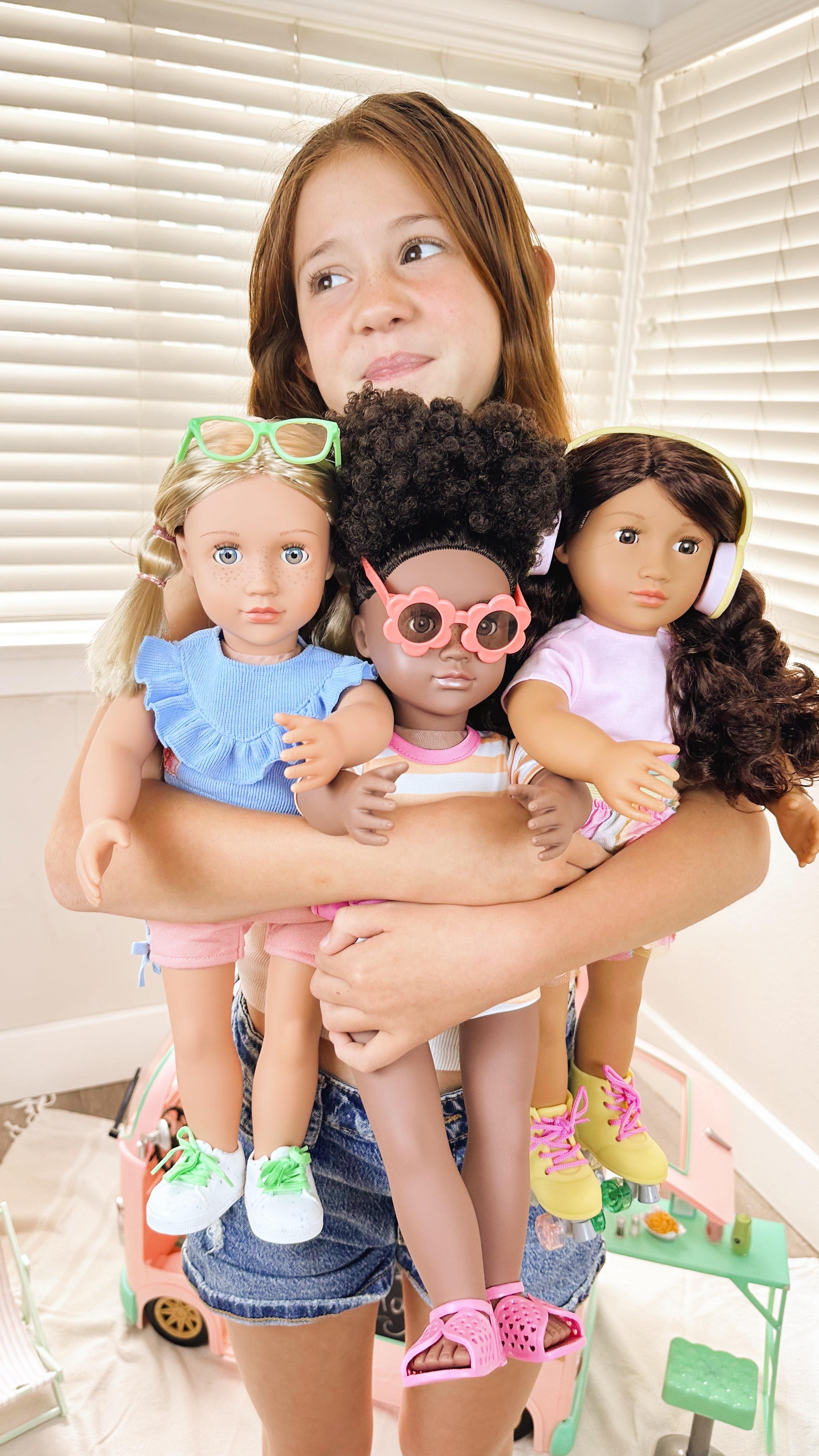 Instagram post by @jacquisaldana for Our Generation Dolls. Caption reads: If you need Mila and Maya they’ll be with their....