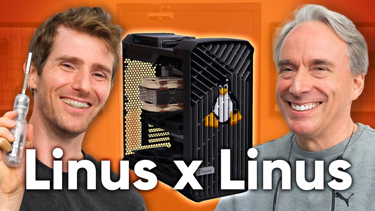 YouTube post by @LinusTechTips for Dbrand. Caption reads: Building the PERFECT Linux PC with Linus Torvalds.