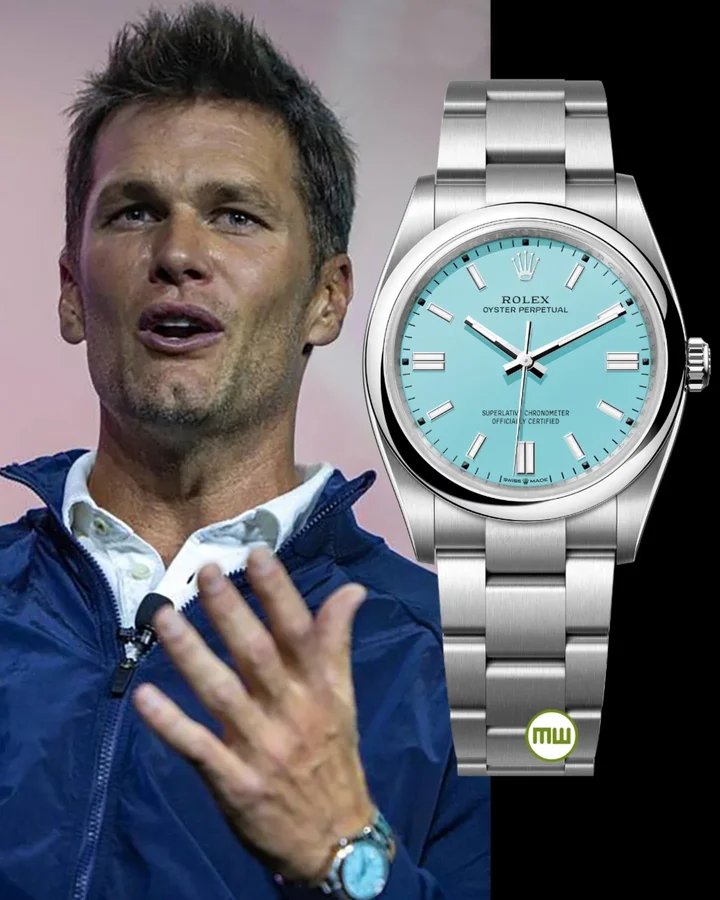 Instagram post by @watchlobby for MONDANIWEB. Caption reads: @tombrady with the Rolex Oyster Perpetual....