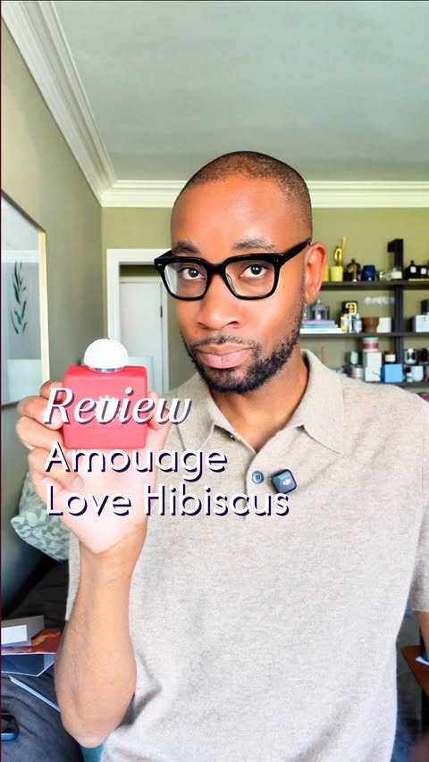 Instagram post by @sircandleman for AMOUAGE. Caption reads: This is my Amouage Love Hibiscus perfume review.....