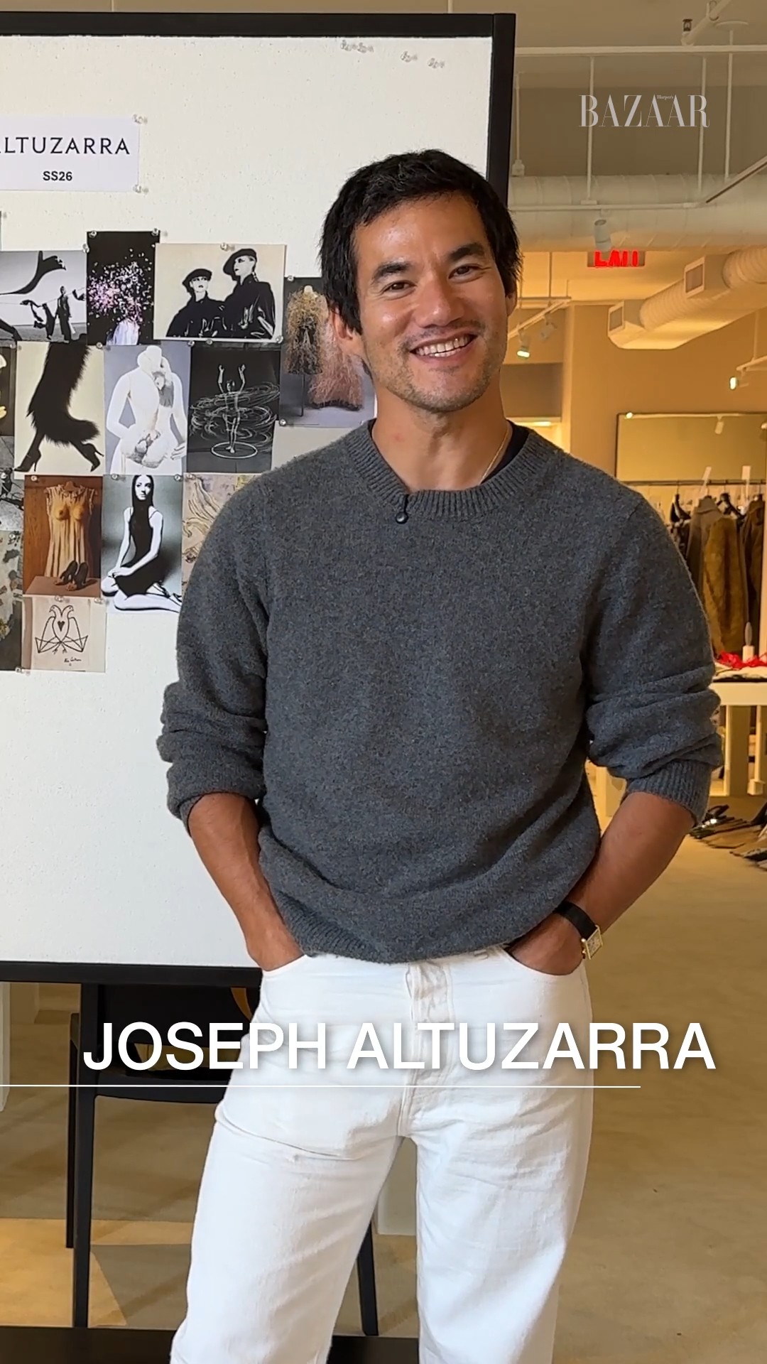 Instagram post by @josephaltuzarra for Harper’s BAZAAR. Caption reads: Joseph Altuzarra’s latest collection remains true....