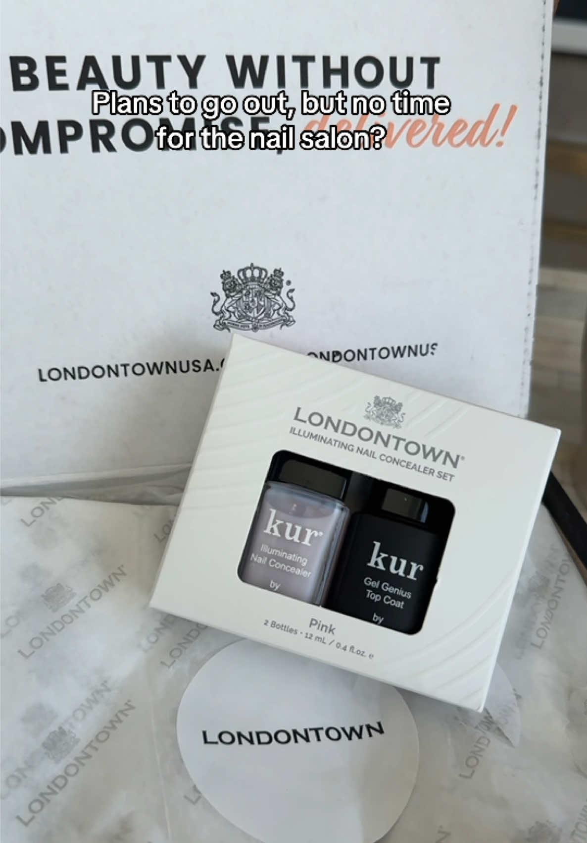 TikTok post by @mia_manhattan_ny for LONDONTOWN. Caption reads: [...] planned but no salon appointment? 💅....