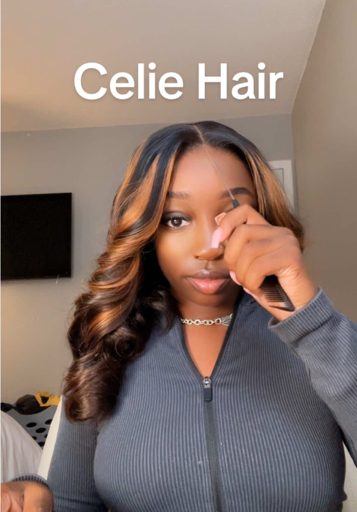 TikTok post by @dareallldolll for Celie Hair. Caption reads: [...] glueless 6x5 pre everything wig from....