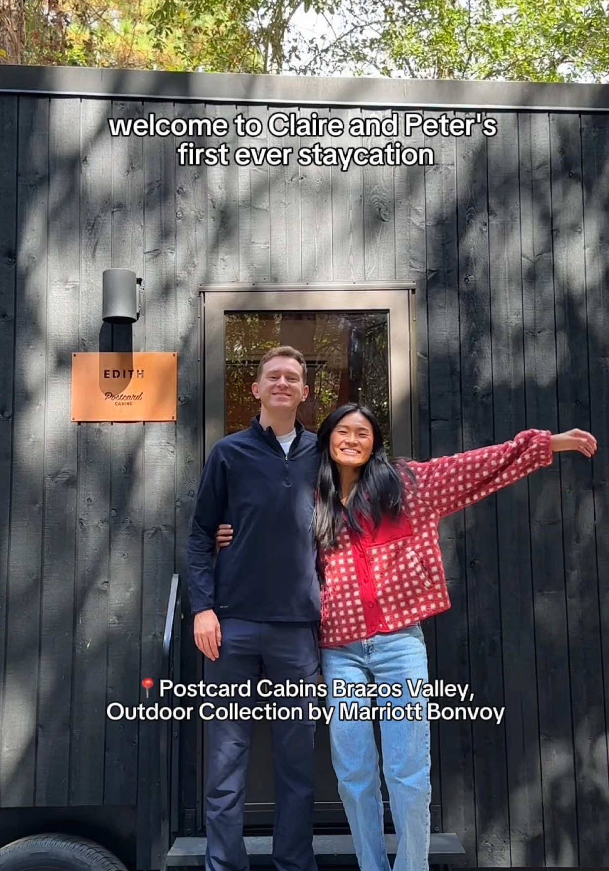 TikTok post by @claireandpeter for Marriott Bonvoy. Caption reads: staycation? who are these people and what did they....