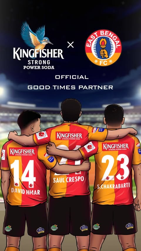 Instagram post by @souvikchakrabarti for Kingfisher. Caption reads: [...] in লাল-হলুদ! ♥️💛 We welcome aboard....
