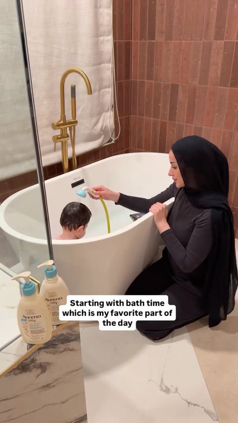 Instagram post by @minahamideh for Aveeno. Caption reads: [...] products for Zayn’s sensitive skin.....