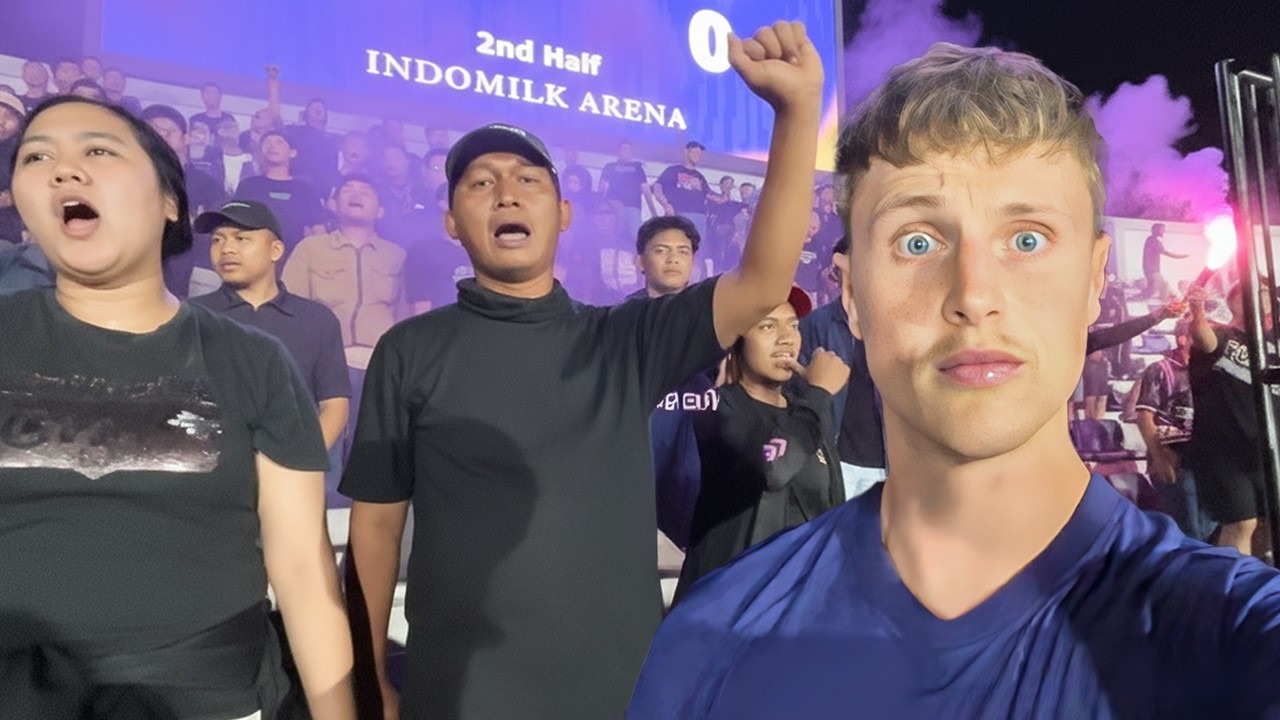 YouTube post by @awaydaysfootball for MANSCAPED. Caption reads: English Fan Experiences INDONESIAN Football....